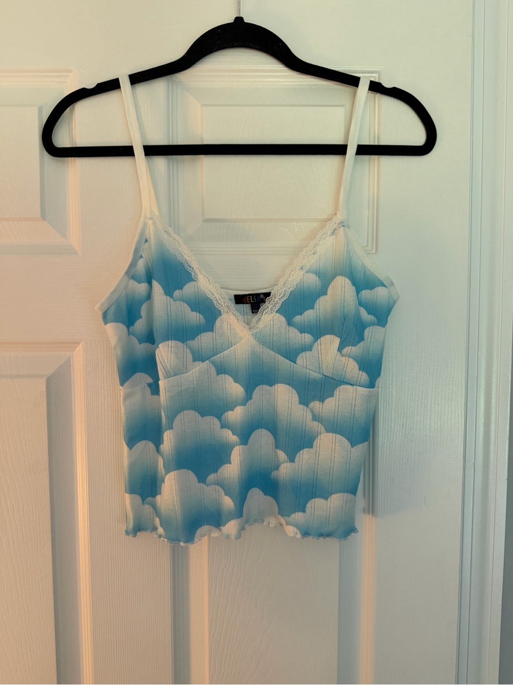 dELiA*s Blue and White Cloud Lace-Trim Cami